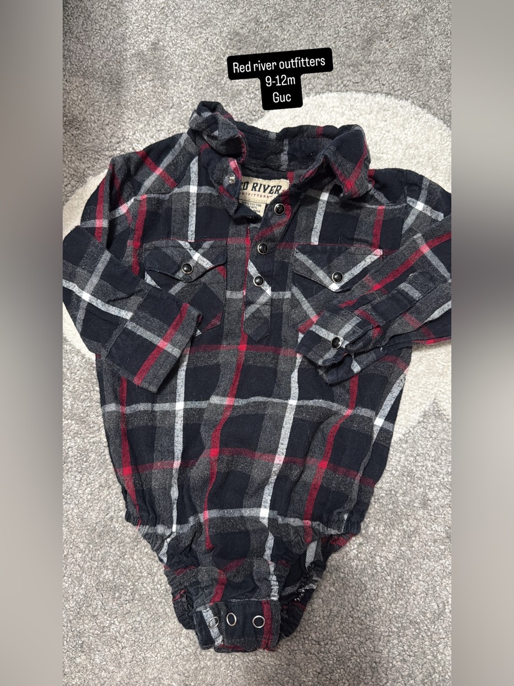 Pearl Snap Plaid Baby Boy Shirt Romper - Black & Red
